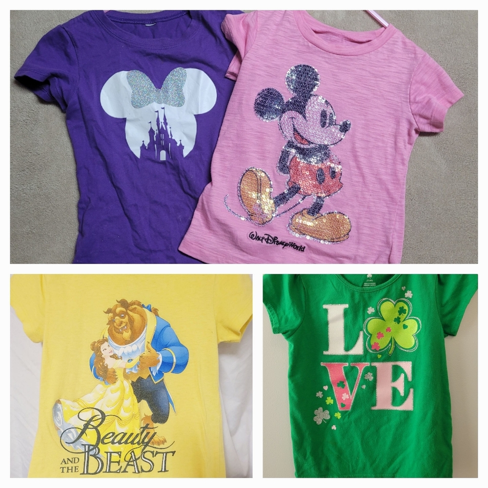 4pc Girl's Disney Shirt Bundle + Free St. Patty's Day Shirt